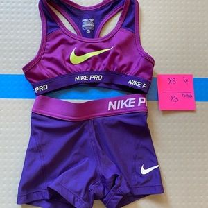 Nike pro girls YXS purple set spandex